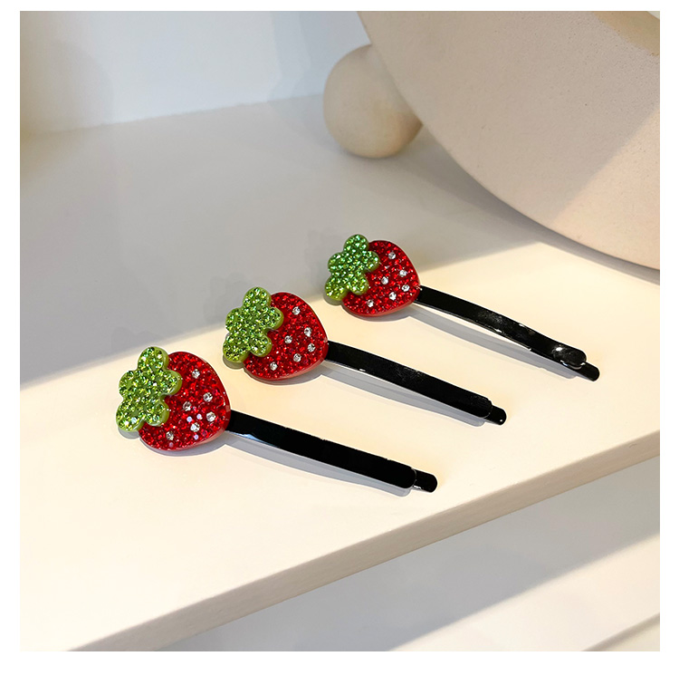戚百草同款水钻草莓发夹女夏侧边刘海鸭嘴夹子头饰可爱小卡子发饰一字
