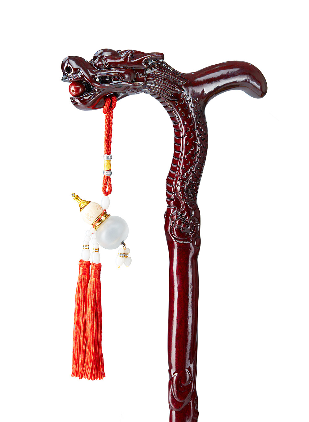 高级龙头拐杖桃木红木登山防滑手杖拐棍送老人礼物父节礼盒装 精雕