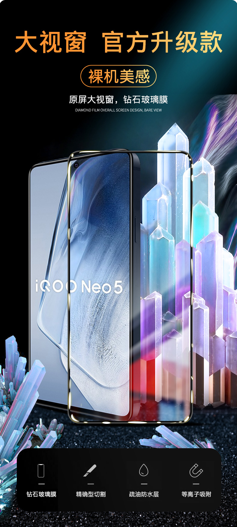 适用iqooneo6钢化膜vivoiqooneo6全屏覆盖手机膜iqoo镜头抗蓝光iq00全