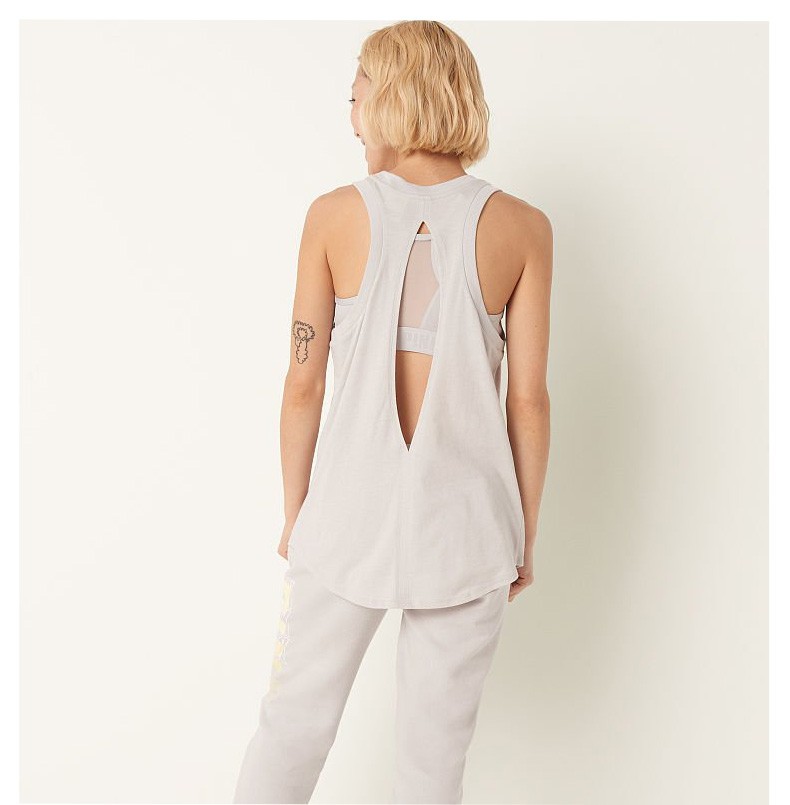 维密 维多利亚的秘密pink圆领宽松棉质运动美背背心 55nu银灰色