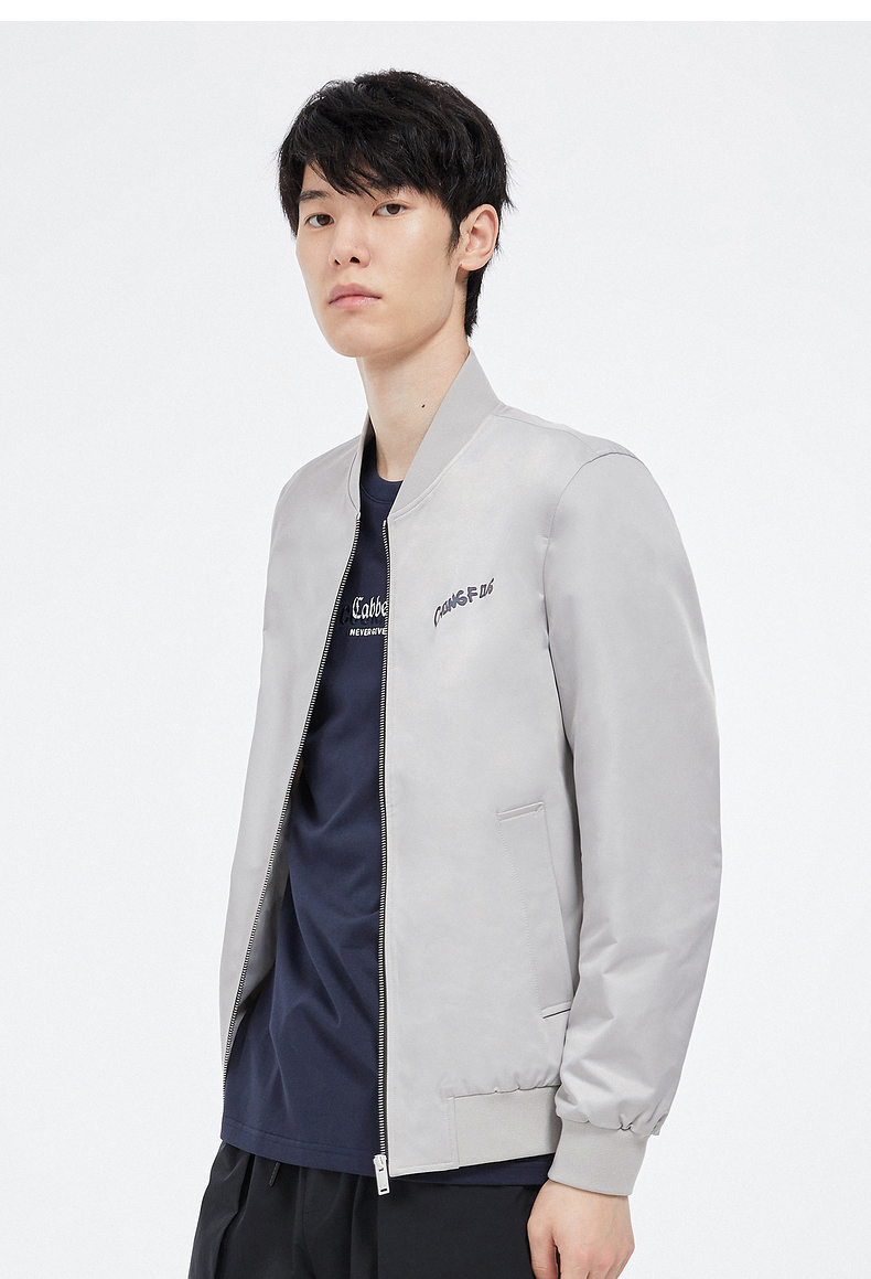 卡宾男装灰色棒球领夹克外套2021新款潮流炫彩印花国潮汉字h 浅灰色16