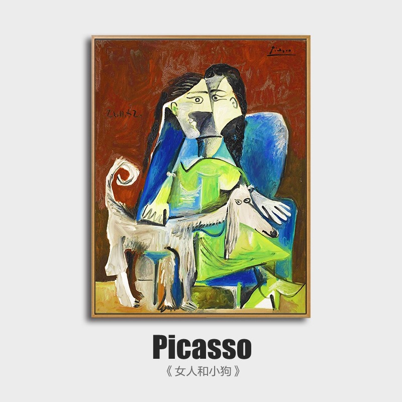 史历克毕加索装饰画女人和小狗现代简约壁画玄关卧室餐厅沙发背景墙