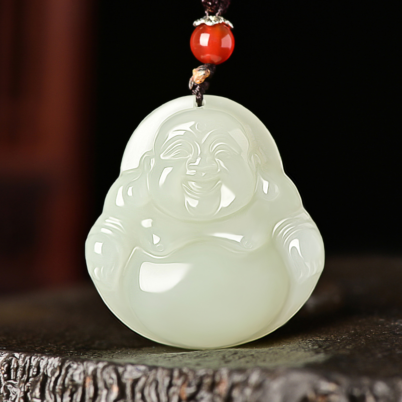 玉随乐和田玉弥勒佛白玉吊坠女款玉石挂件笑佛玉佩玉佛项链毛衣链挂坠
