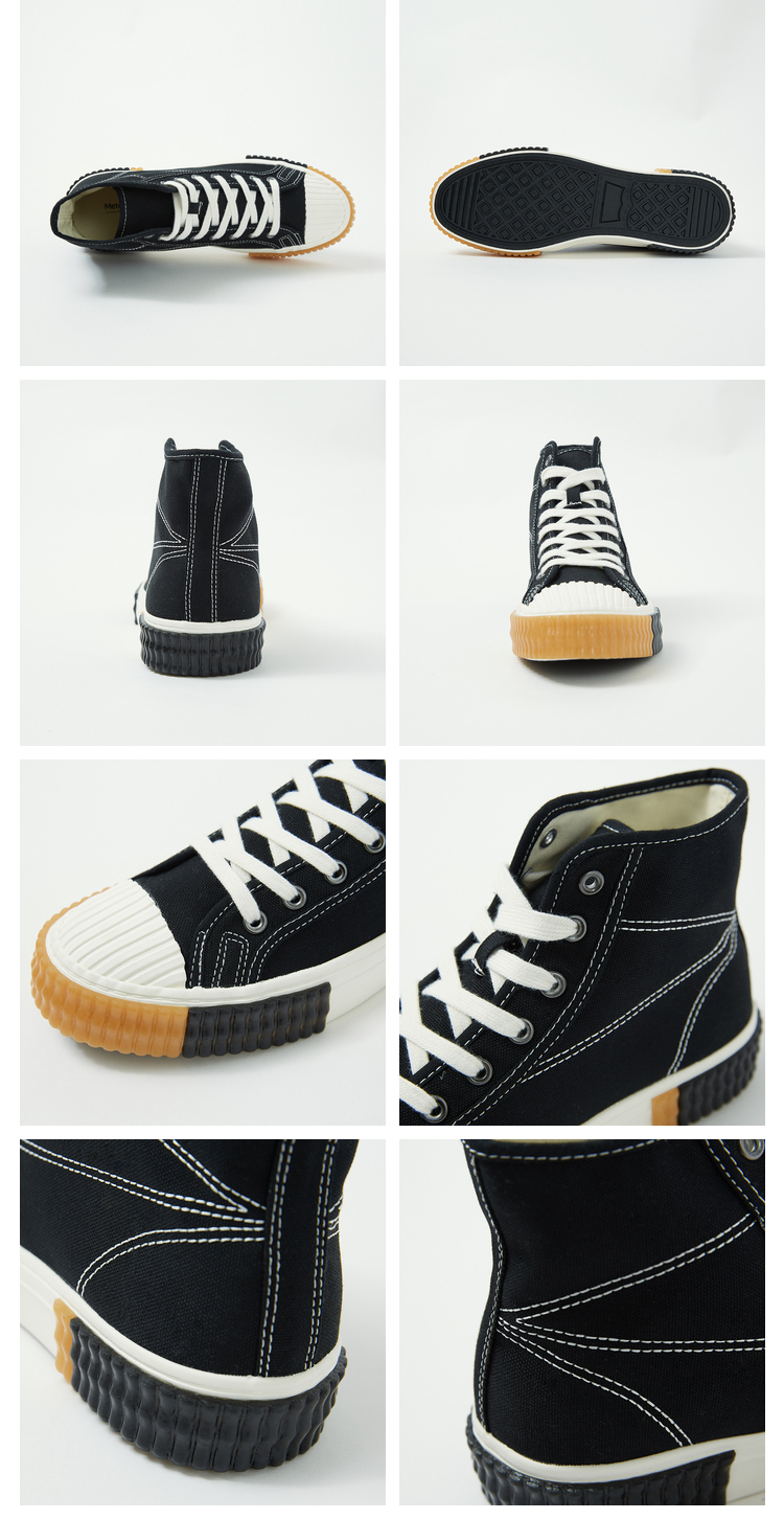 美特斯邦威帆布鞋男2021春季中性款拼色齿轮高帮硫化鞋白色270mm