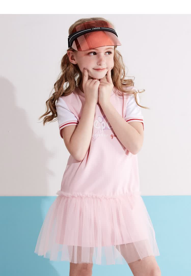 小猪班纳童装2022夏装新款女童有袖连衣裙运动裙子儿童a字裙休闲六一