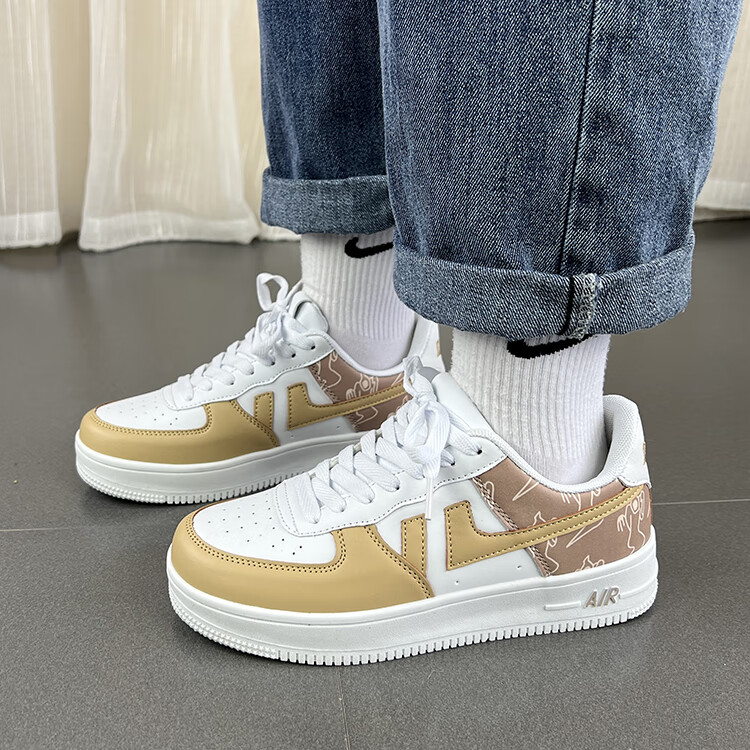 aj女鞋chic港风奶油黄鞋子女ins潮2022春新款空军一号小众百搭厚底涂