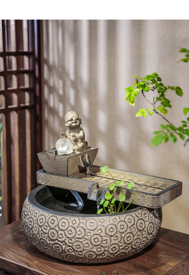 汉韵堂招财流水摆件前台办公室门厅生财桌面喷泉水景高档开业礼品s