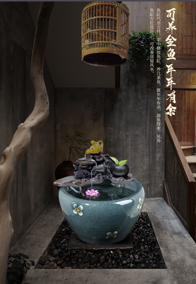 循环流水鱼缸大号乔迁招财摆件阳台庭院荷花缸养鱼盆流水摆件加湿器