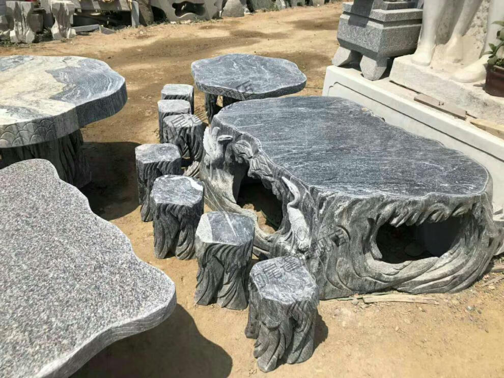 天然石桌石凳花岗岩雕大理茶台面板石凳椅子户外天然庭院花园别墅洋房