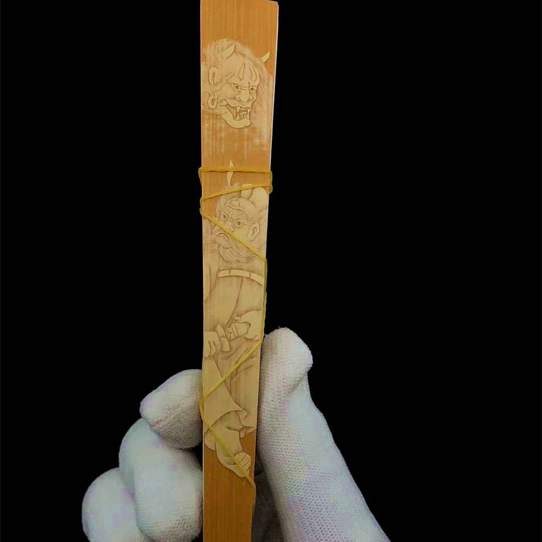 盘道浙工名家戚有良纯手工留青雕刻降龙伏虎老玉竹扇子竹雕折扇骨关羽