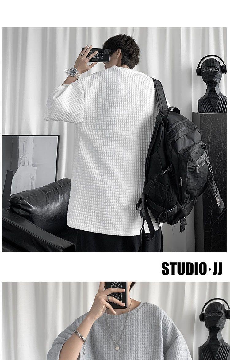 华夫格衣服男大码夏季港风短袖宽松胖子五分袖ins潮流潮牌火t恤白t10