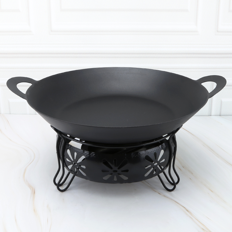 加厚干锅炉子套装饭店不粘小火锅家用固体酒精炉商用餐厅钢铁锅仔 木