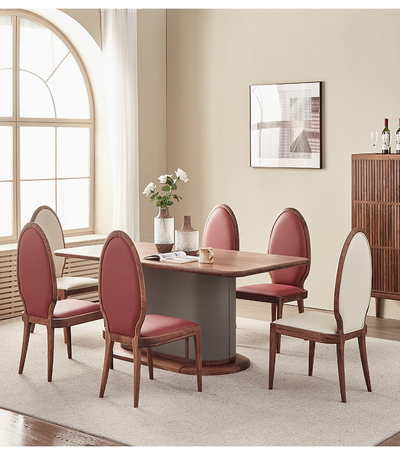 纽菲乐 北美黑胡桃木餐桌椅组合餐厅家具 一桌四椅 180*90*76cm【图片