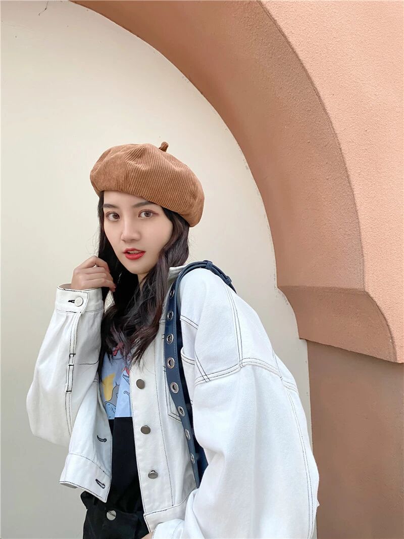 凝云早秋贝雷帽女灯芯绒纯色百搭八角帽子韩版时尚潮流画家帽南瓜帽女