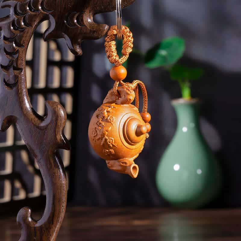 打麻将马上赢钱钥匙扣把把壶打麻将胡牌汽车钥匙扣桃木小葫芦家居摆件