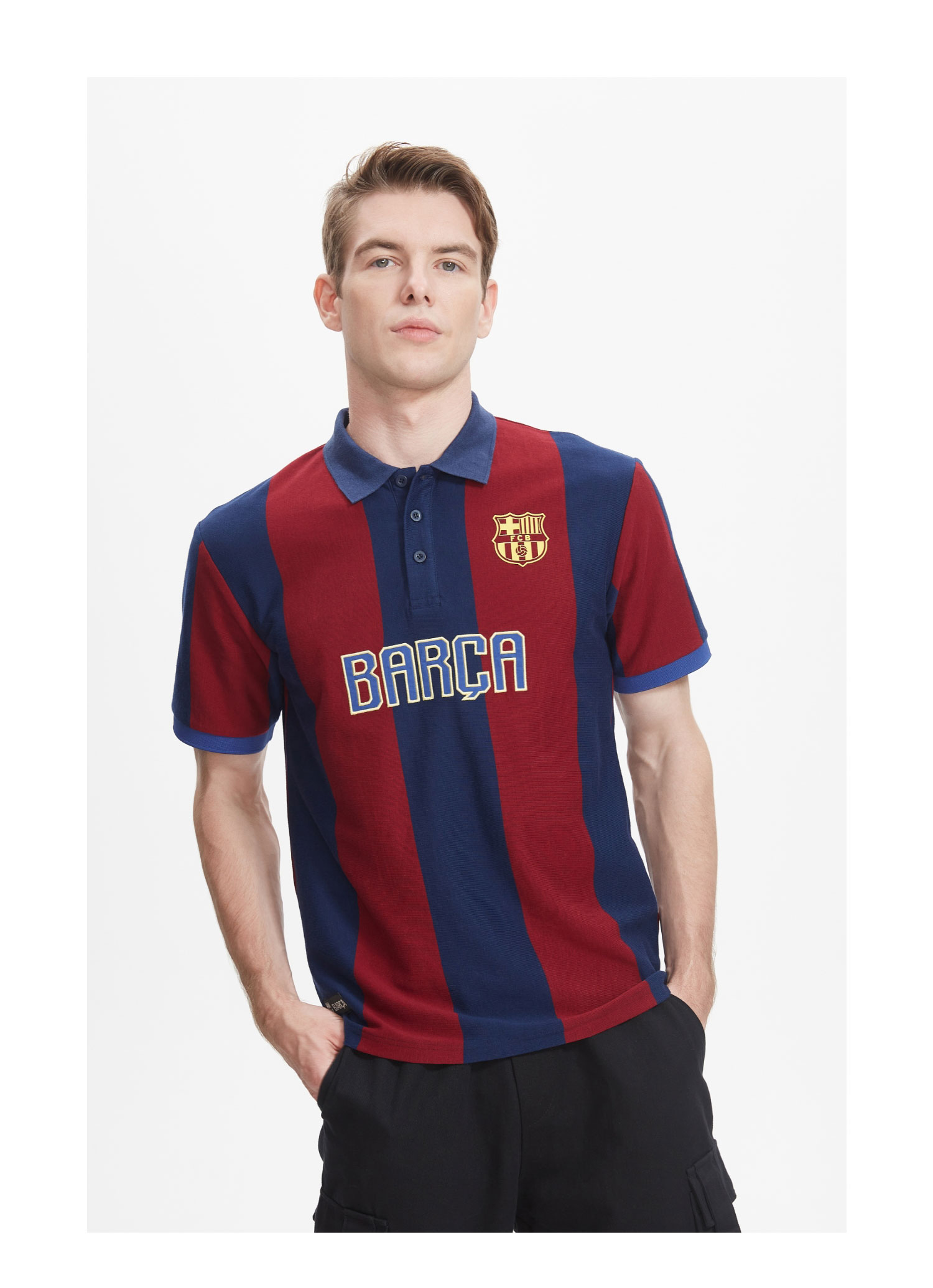 聚星动力 巴塞罗那足球俱乐部官方新款polo衫 巴萨运动休闲红蓝条球衣