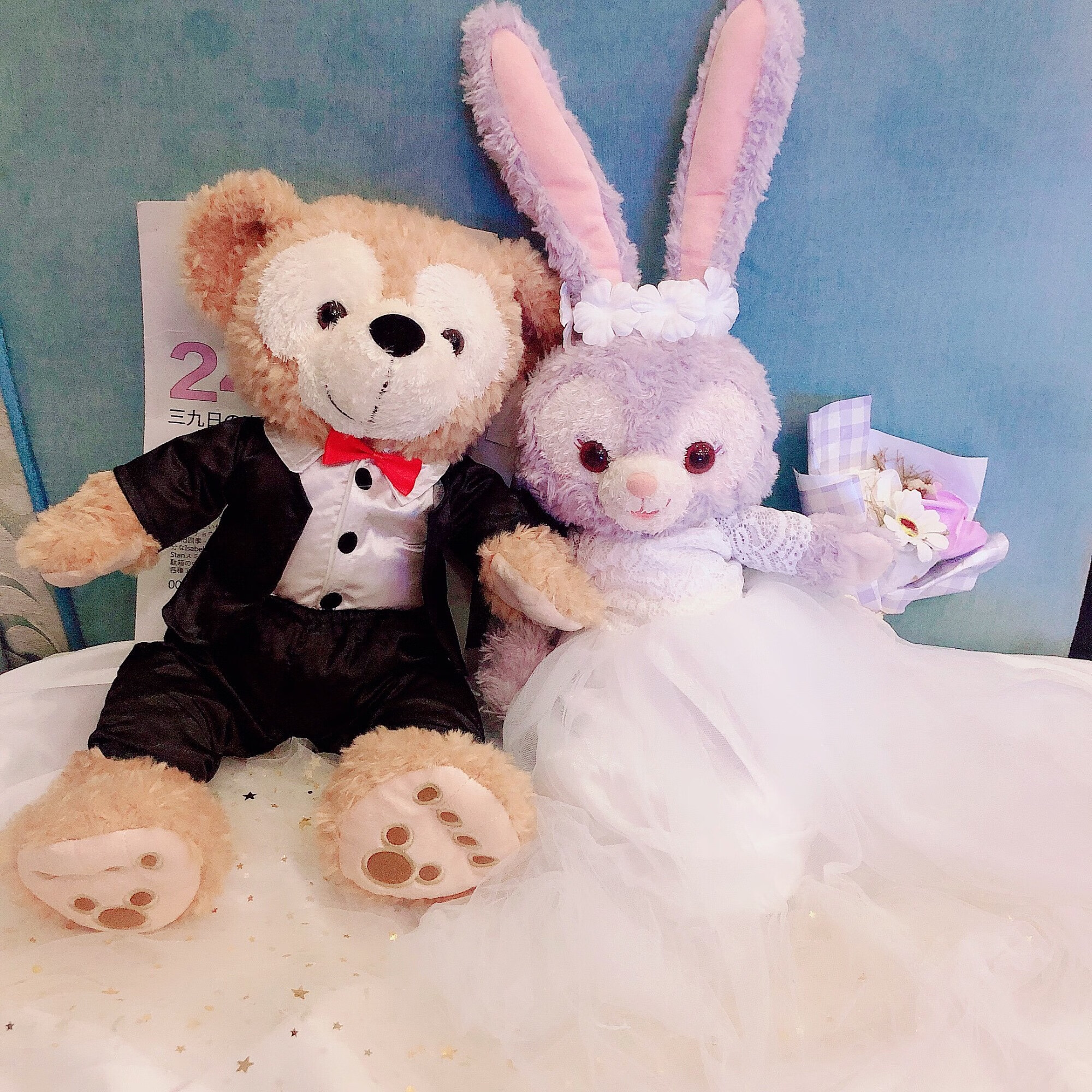 莎庭 迪士尼星黛露毛绒公仔达菲熊史黛拉婚纱压床娃娃兔子新婚玩偶