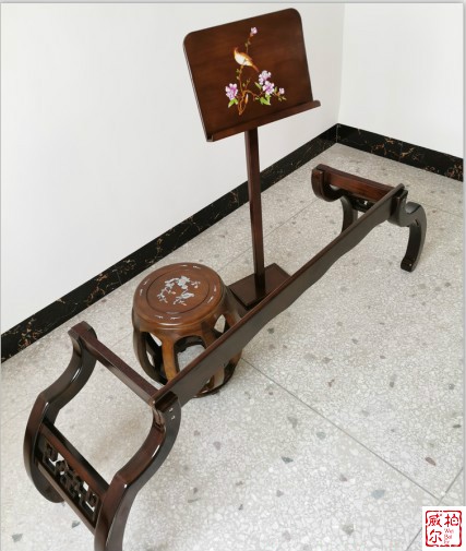 全实木红木色琴架 凳子 谱架