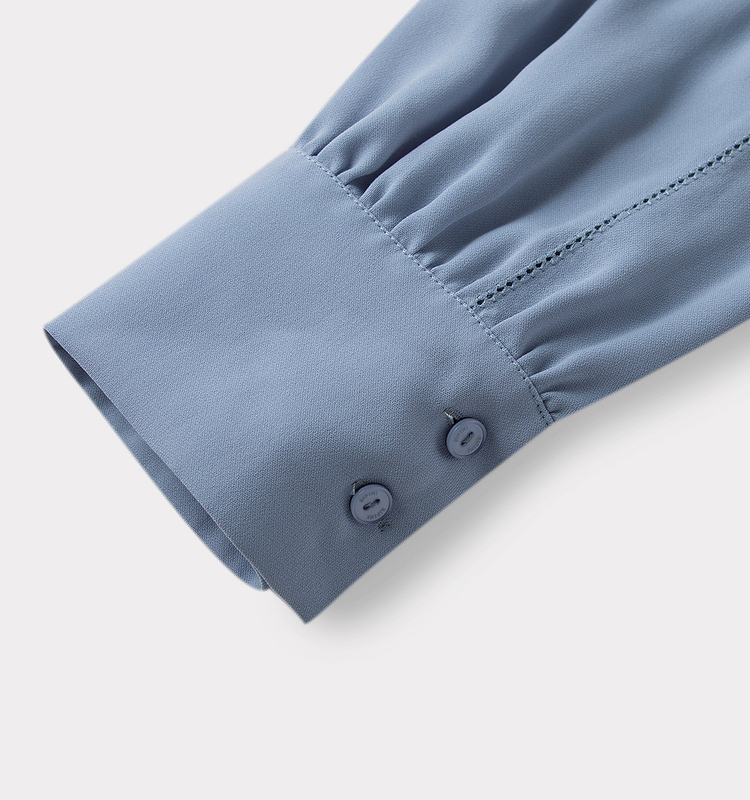 伊芙丽飘带领衬衫设计感小众早秋新款雪纺衫上衣雪纺衬衣薄款女 海蓝 