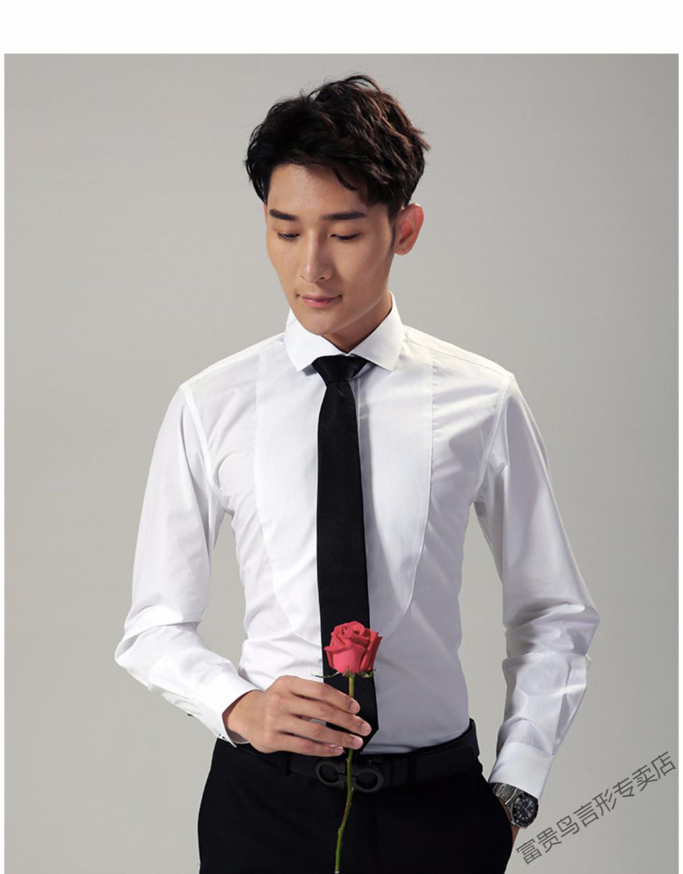 富贵鸟新郎衬衫男长袖伴郎婚礼宴会结婚照服装礼服潮流男士白色婚礼