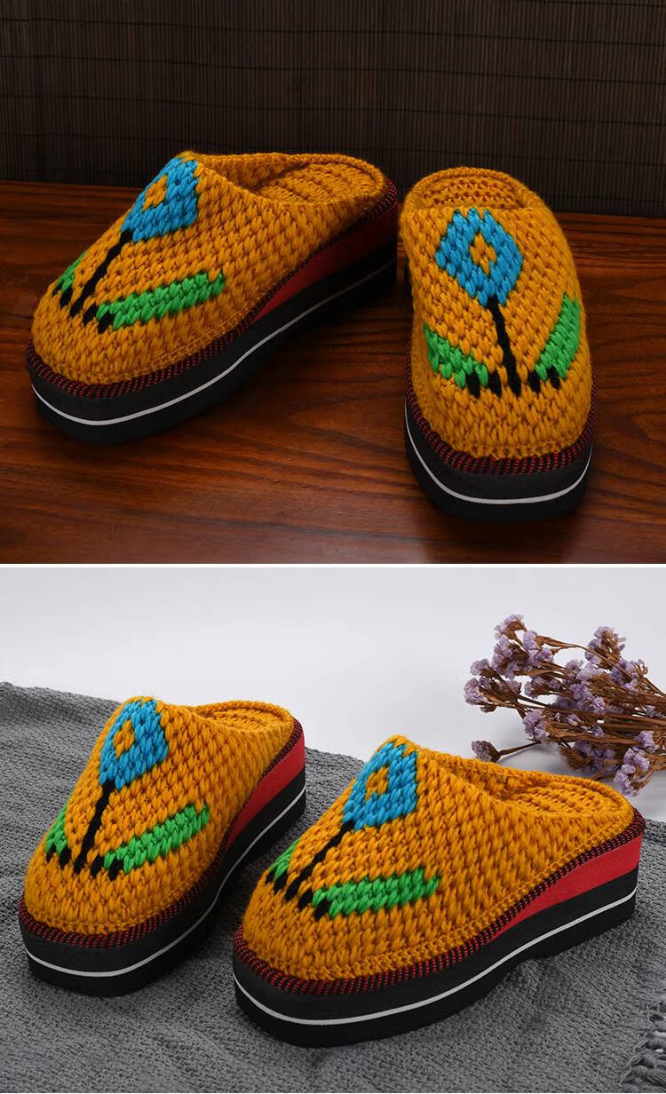 毛线拖鞋纯手工编织拖鞋冬季室内防滑保暖舒适时尚居家纯手工钩织毛线