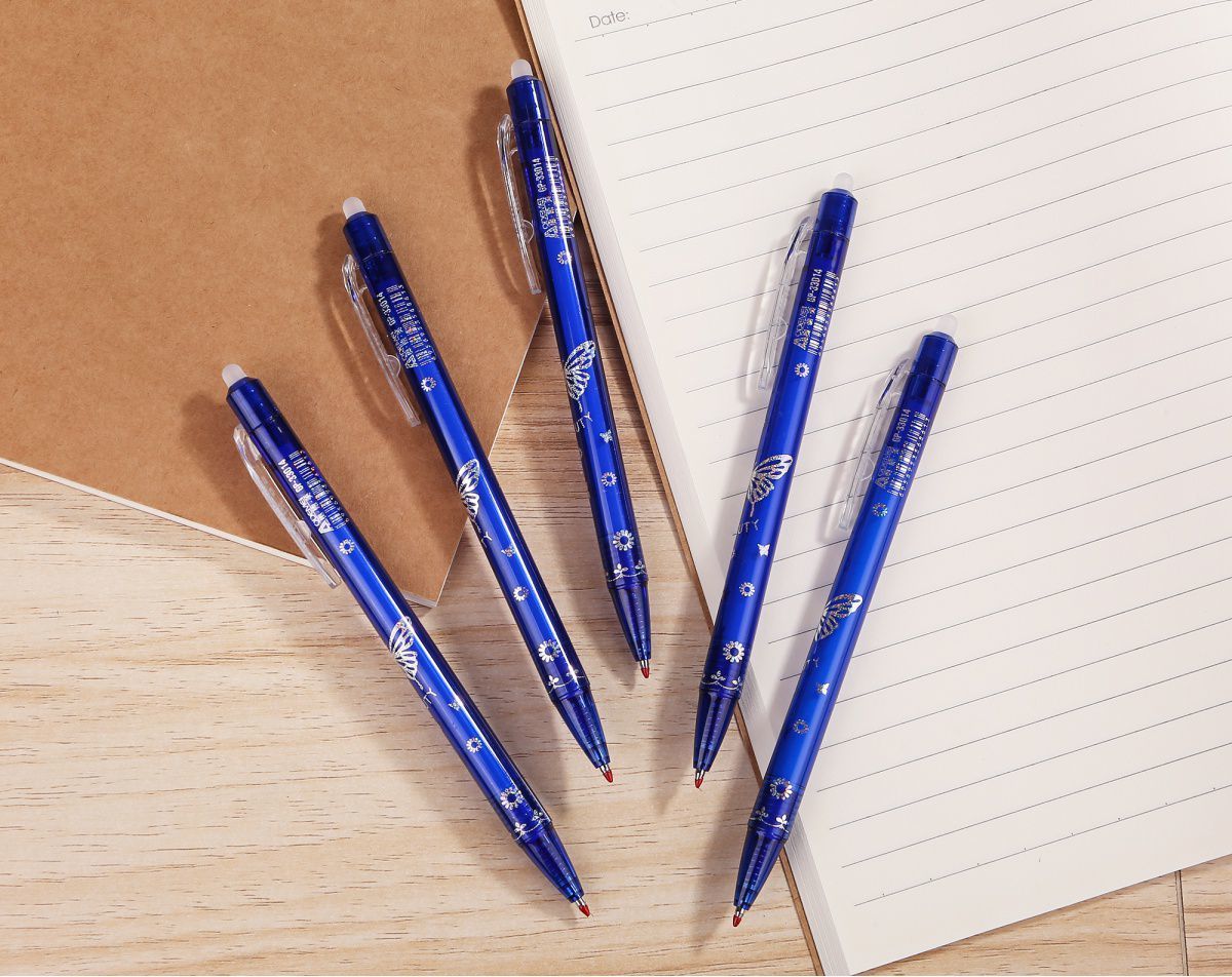 按动可擦笔芯学生摩易擦晶蓝色05m魔力擦热可擦中性笔水笔青花蝴蝶炭