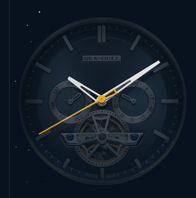 海鸥seagull手表巨匠系列商务休闲镂空飞轮多功能自动机械男表6127灰