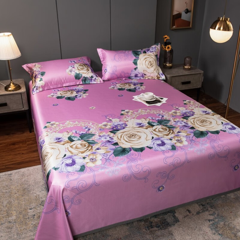 妤宸家纺凉席三件套床单款冰丝席纯色凉感双人床空调席花边席子折叠席