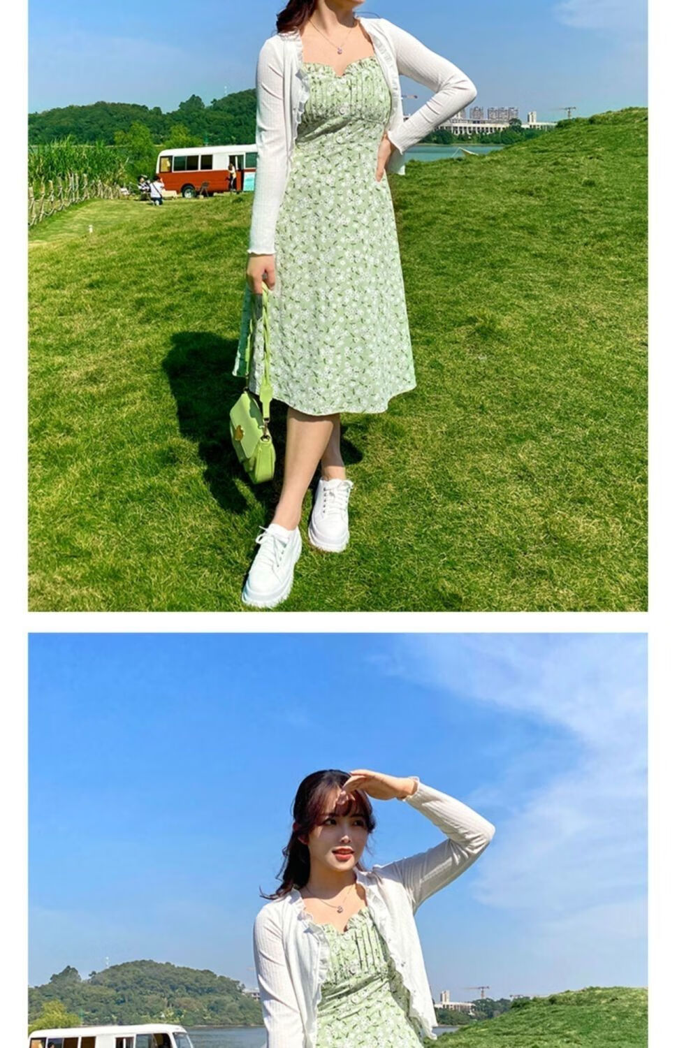 播本女装2022年夏季新款连衣裙时尚夏碎花吊带裙开衫套装 开衫 吊带裙