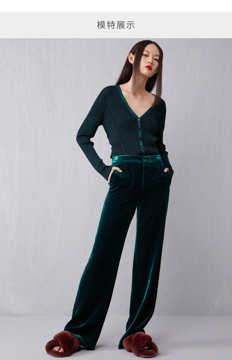 erdos秋冬新品女裤绿16068am