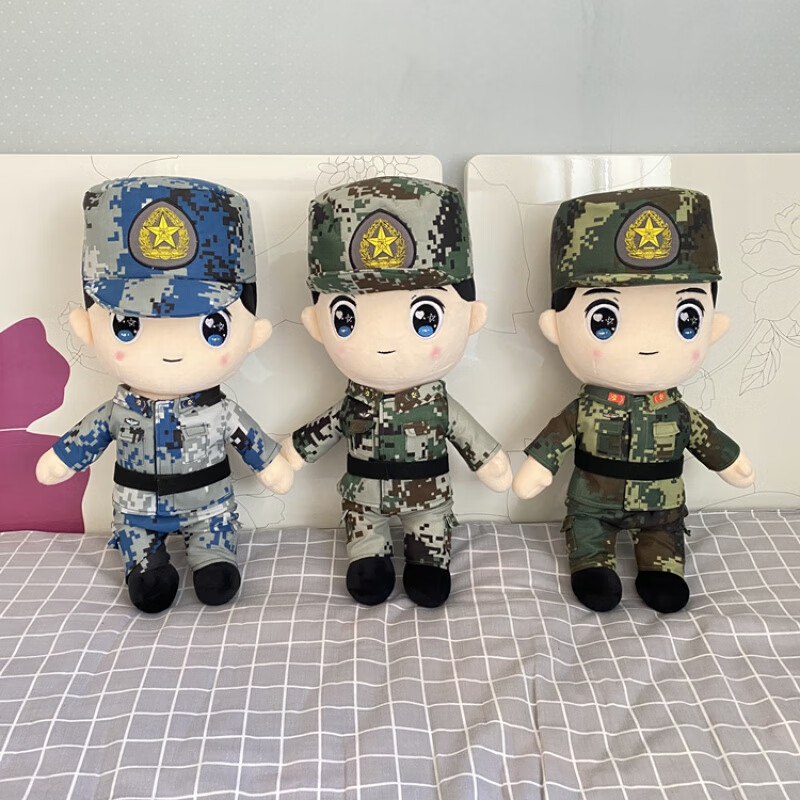 军人迷彩布娃娃军恋嫂礼物公仔玩偶可爱兵哥哥礼物 军绿色 小陆布娃娃