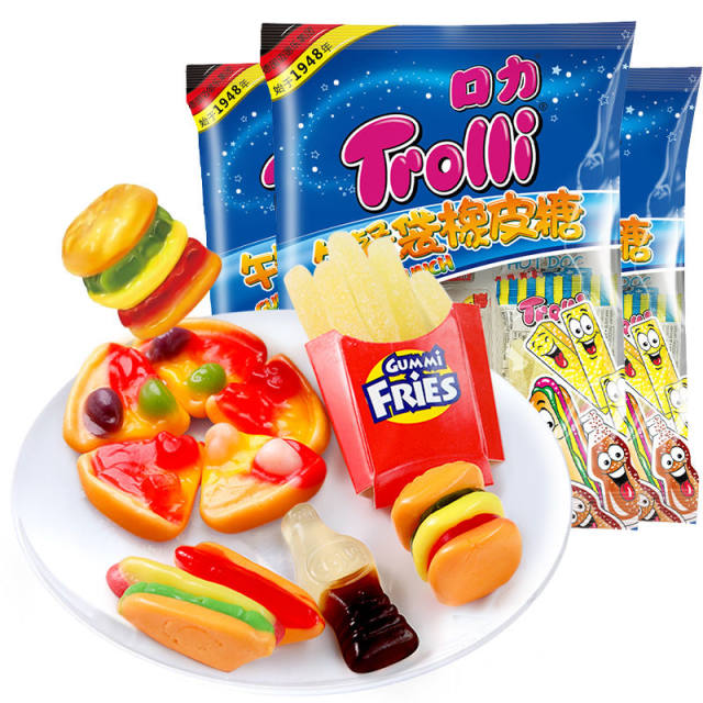 trolli口力汉堡橡皮糖软糖qq糖可乐瓶酸小虫儿童糖果休闲零食批发