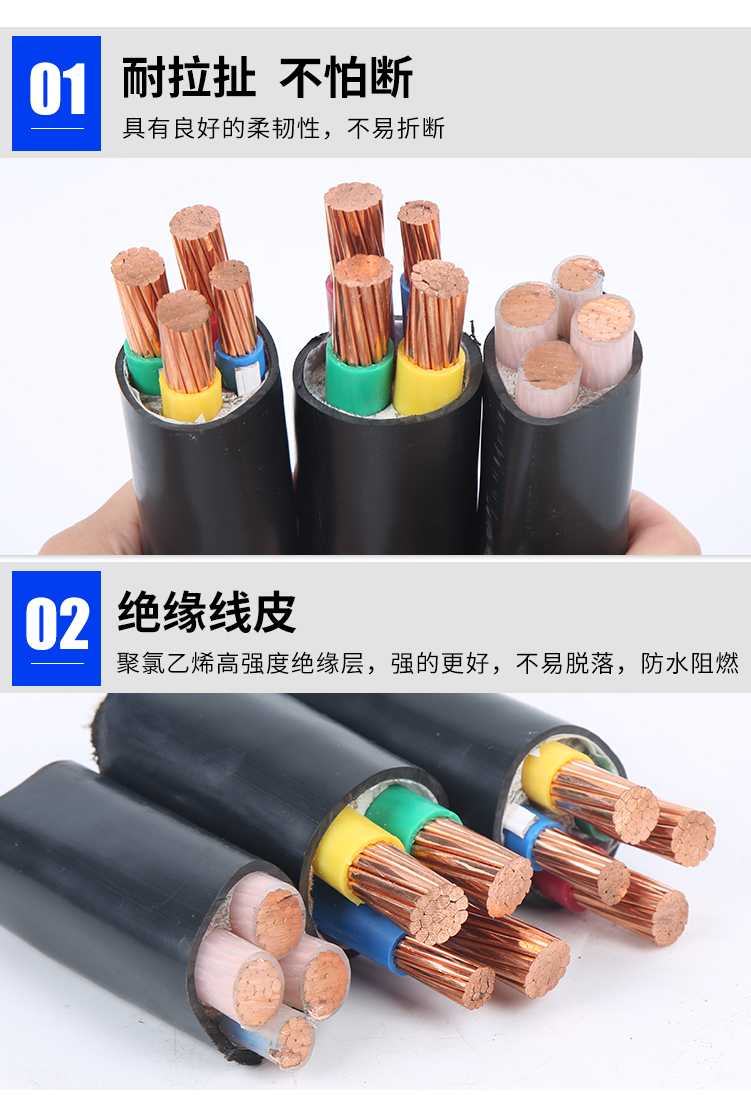 标铜芯2345芯10162535平方三相四线工程电力电缆电线国标yjv2芯10平方