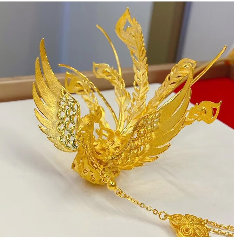 999.9足金结婚三金 卓悦珠宝 黄金发簪 金钗古风头发饰凤凰黄金婚嫁凤