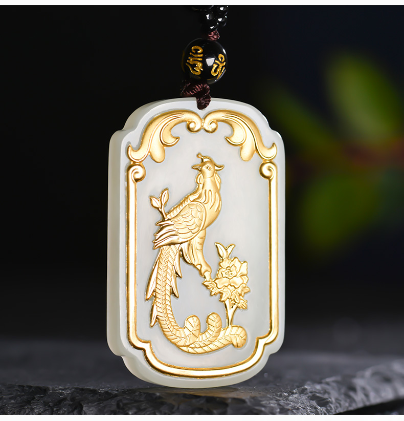 昆玉谣金镶玉龙牌吊坠龙凤牌挂坠男女款天然和田玉白玉情侣挂件送证书