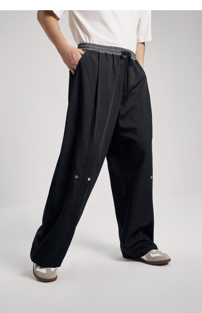 ecko犀牛潮牌22aw美式复古四合扣可调节结构拼色腰头休闲阔腿裤男女