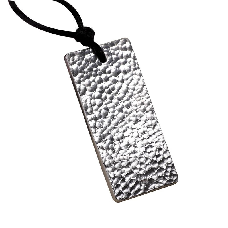 手工定制99足银无事牌项链坠银牌男女士情侣款锤纹吊坠银挂件 10克