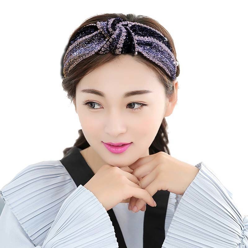 高档韩版网纱手工钉珠珍珠打结发箍宽边镶钻遮白发头箍发卡女士 三排