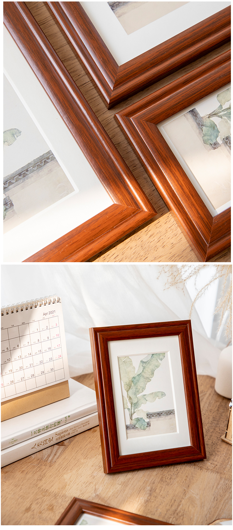 简约实木相框摆台加冲洗打印照片框像框架印字logo定制画框相册框白木