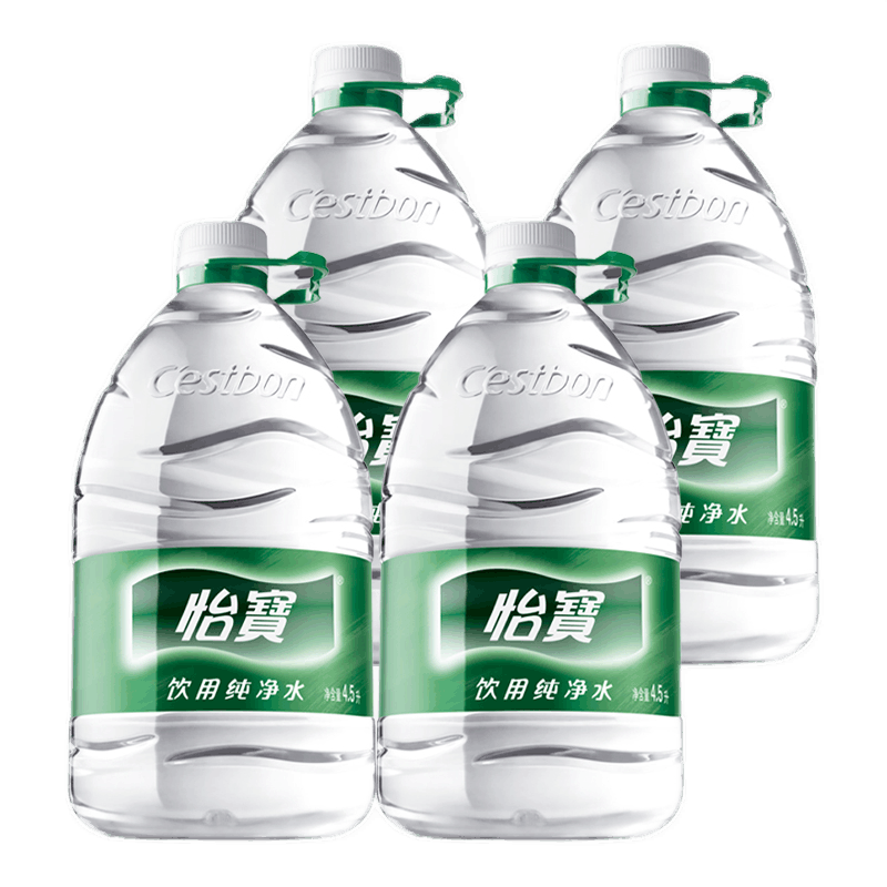 怡寶純淨水4.5l*4瓶整箱 實惠家庭裝泡茶煲湯飲用水 4.5l*4桶*25箱【