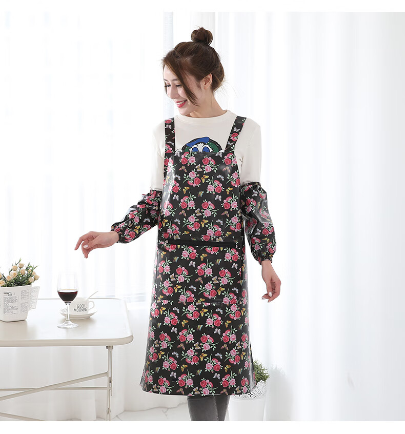 韩版背心式皮革围裙防水防油厨房做饭反穿罩衣男女工作护衣工装可开票