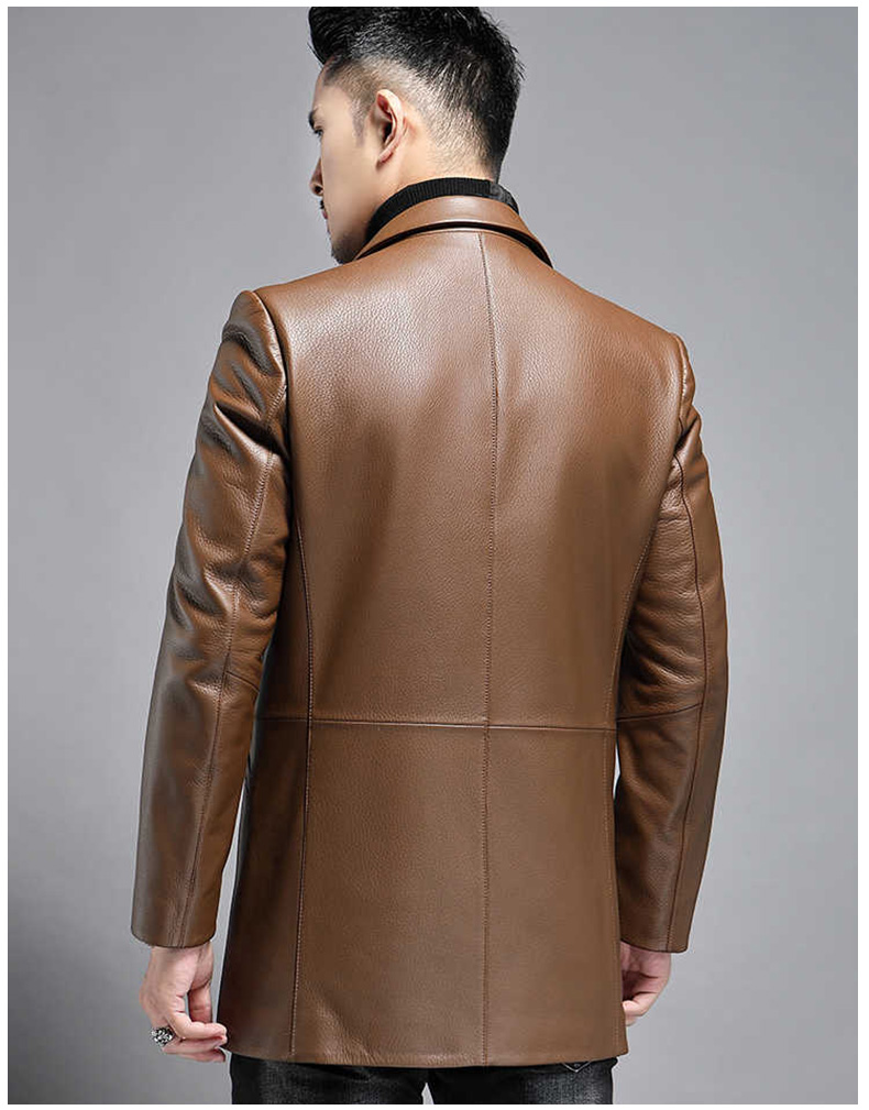 凯撒品牌进口新西兰原生态鹿皮男士真皮皮衣中长款风衣中青年外套商务