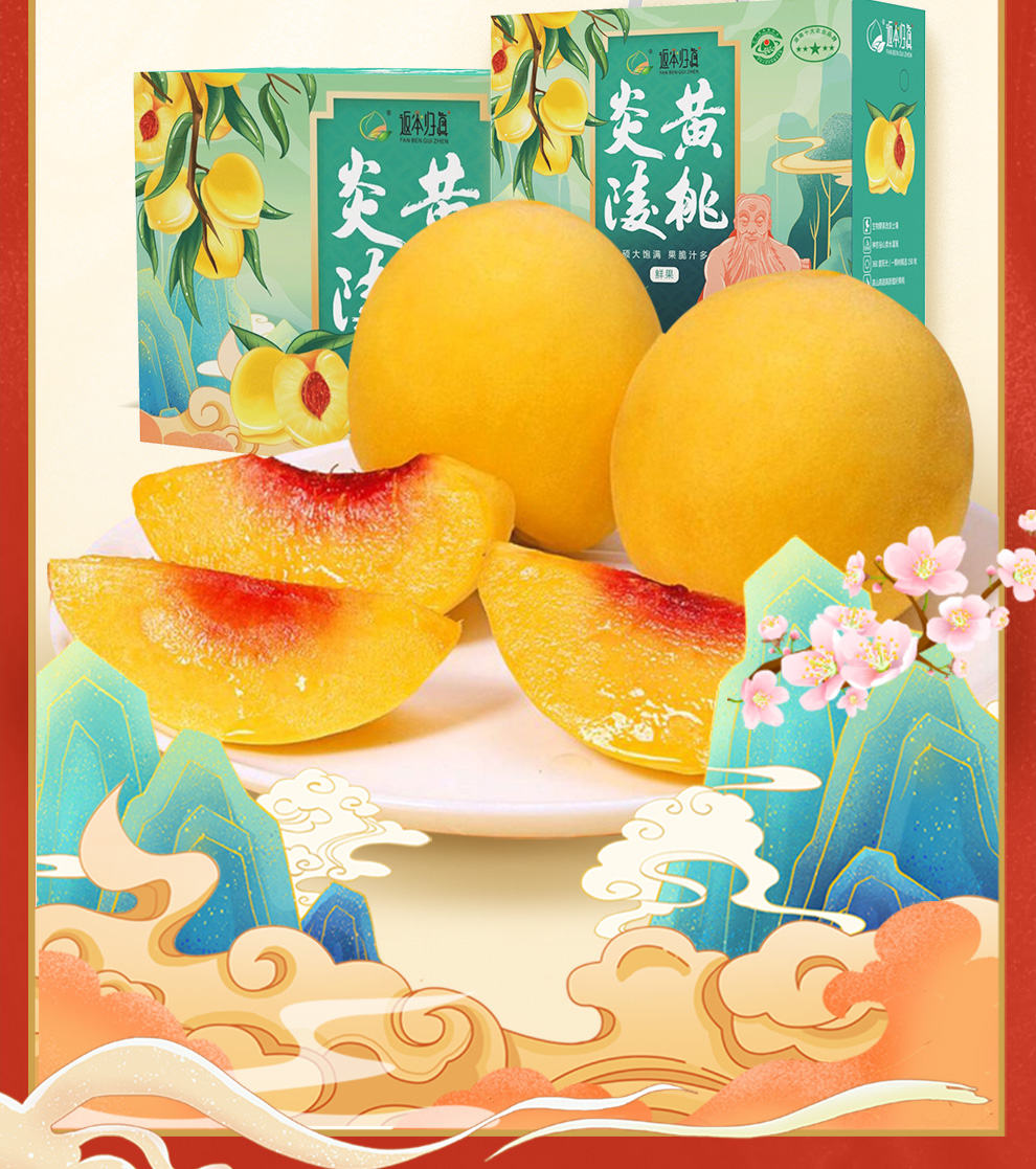 正宗湖南炎陵黄桃礼盒特大果12个装单果240300g红心桃子高山新鲜水果