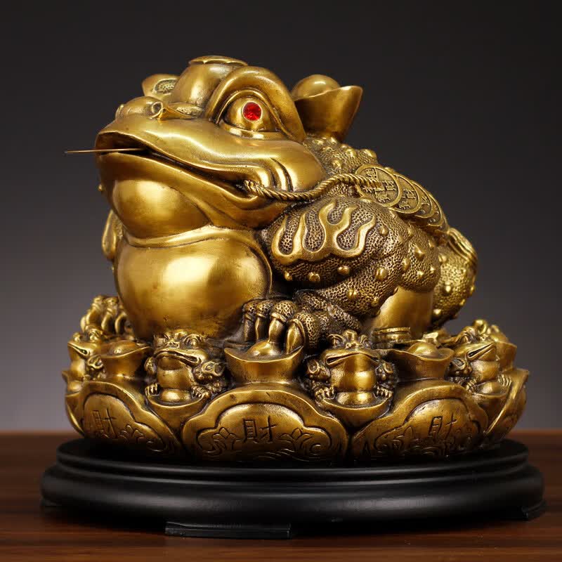 铜九子蟾八方纳财金蟾蛤蟆蟾王咬钱进宝蟾蜍供奉摆件吸财金蝉 j9寸长