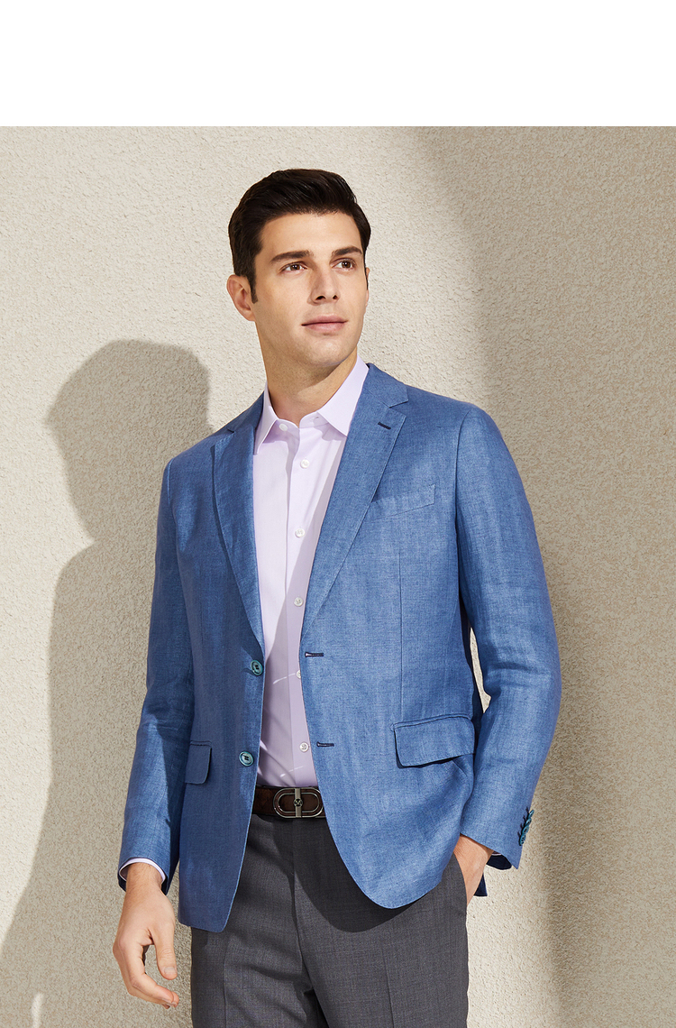 mayor男solbiati全汉麻面料吸湿透气商务经典通勤西服单西 湖蓝色 175