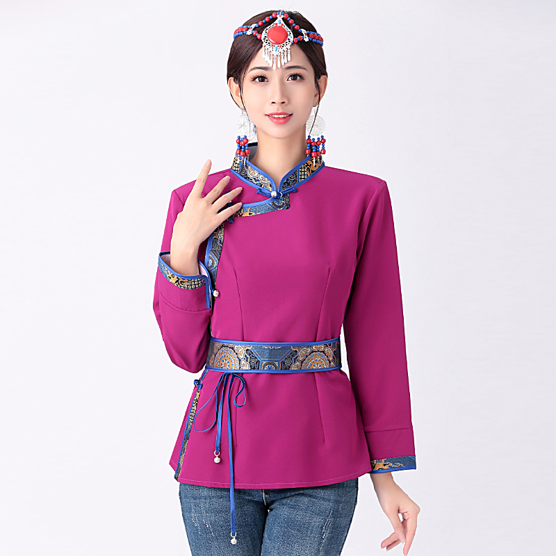 成人夏季日常蒙古族服装蒙古女蒙古袍装女短款蒙古素上衣蒙古服饰女