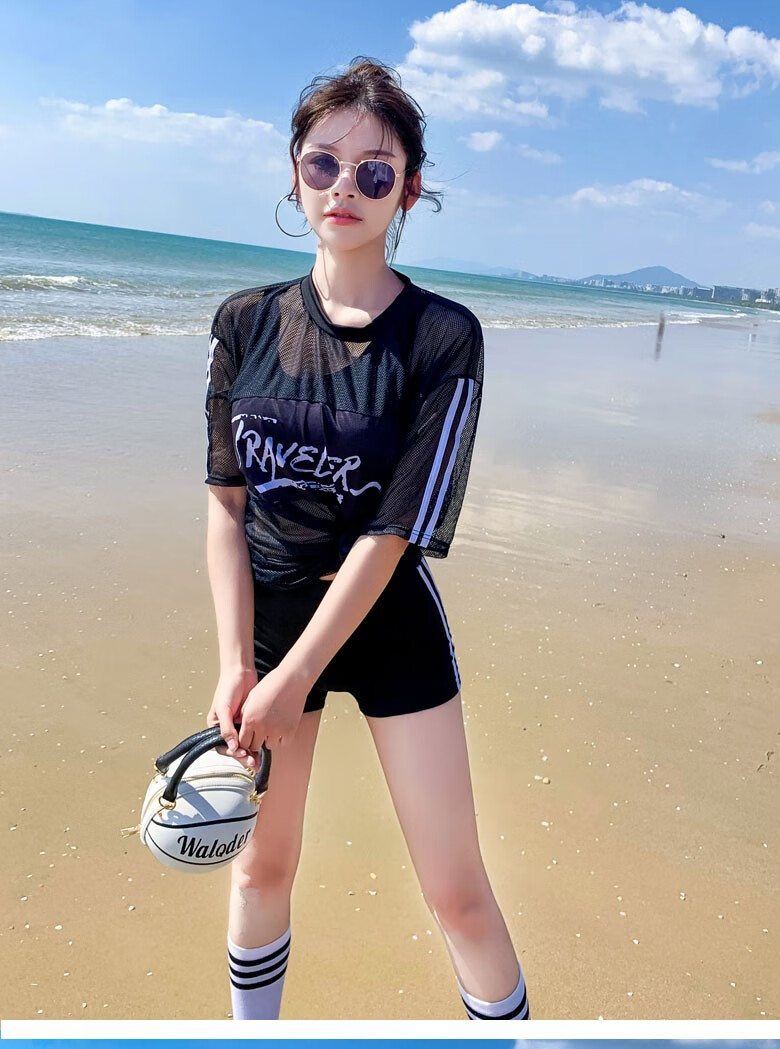 日本高端分体式游泳衣女三件套装仙女范保守遮肚显瘦学生ins风泡温泉