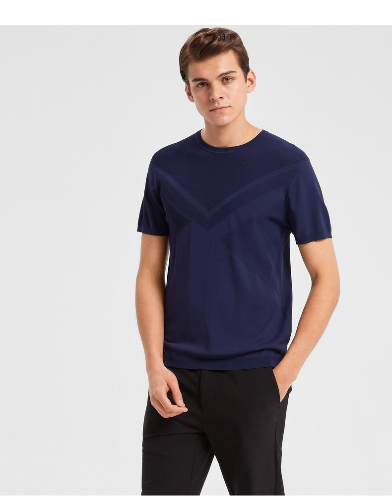 劲霸男装短袖t恤221新品夏季圆领几何休闲针织t恤衫vttd3337深兰180