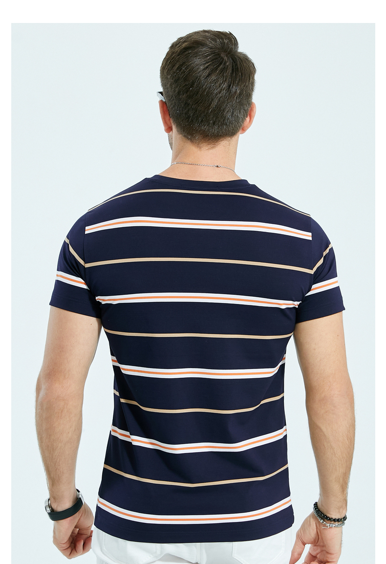 raidyboer雷迪波尔休闲夏新品男士撞色条纹圆领短袖t恤7073蓝条17550l