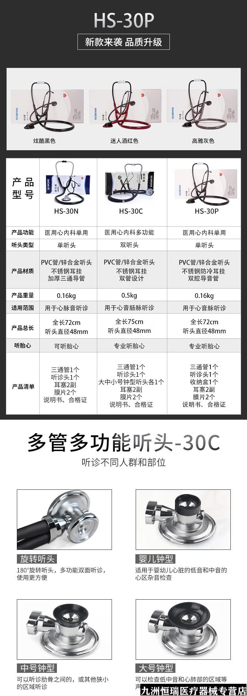 西恩聽診器兒科學生孕婦聽胎心多功能聽筒器 hs-30n單聽(藍色)【圖片